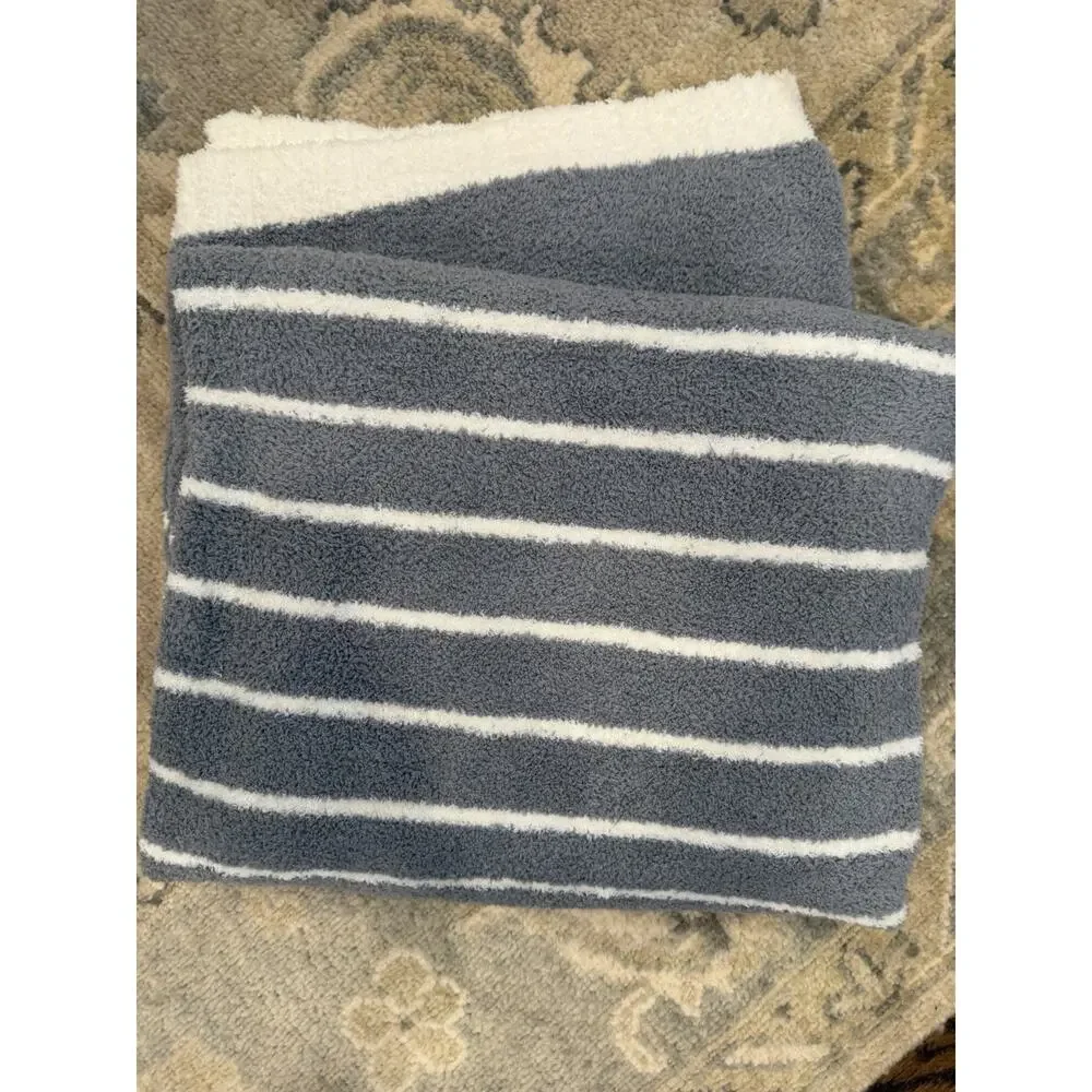 Barefoot Dreams Cozy Chic Horizontal Stripe Blanket Blue Pearl 45 X 60
